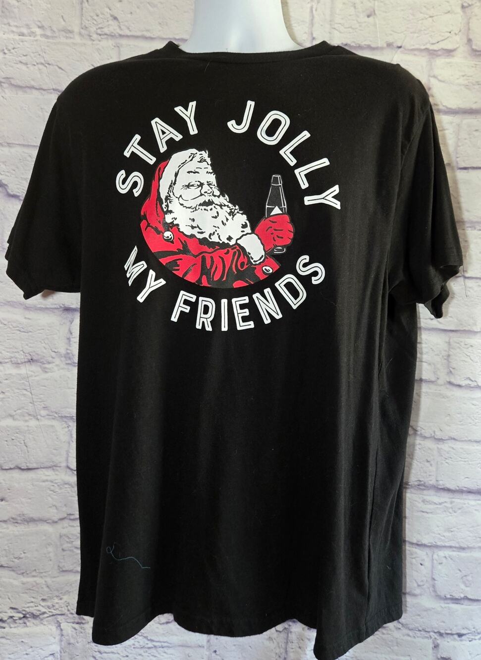 Holiday Time Black White Stay Jolly My Friends Christmas Graphic Shirt XL